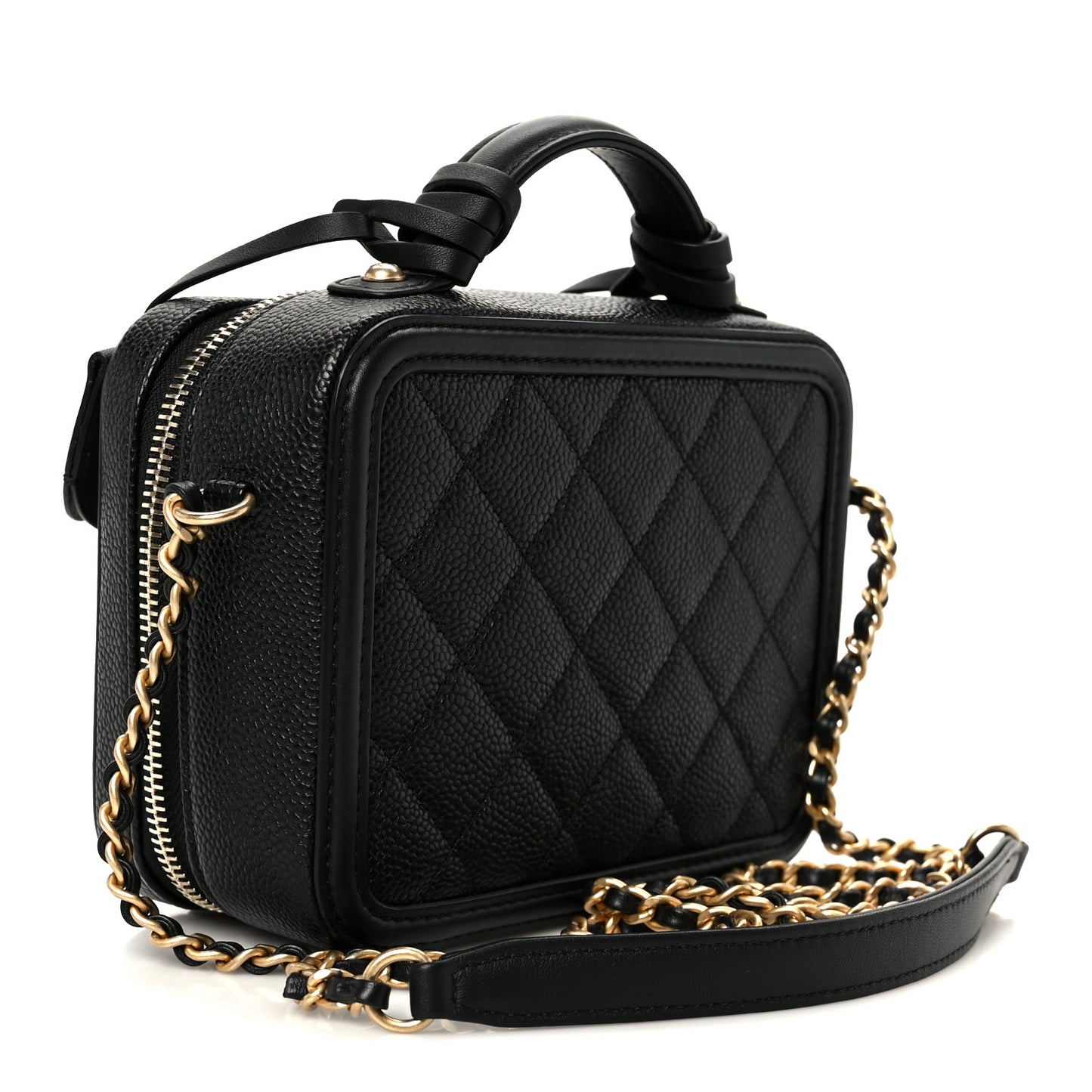Caviar Quilted Small CC Filigree Vanity Case Black