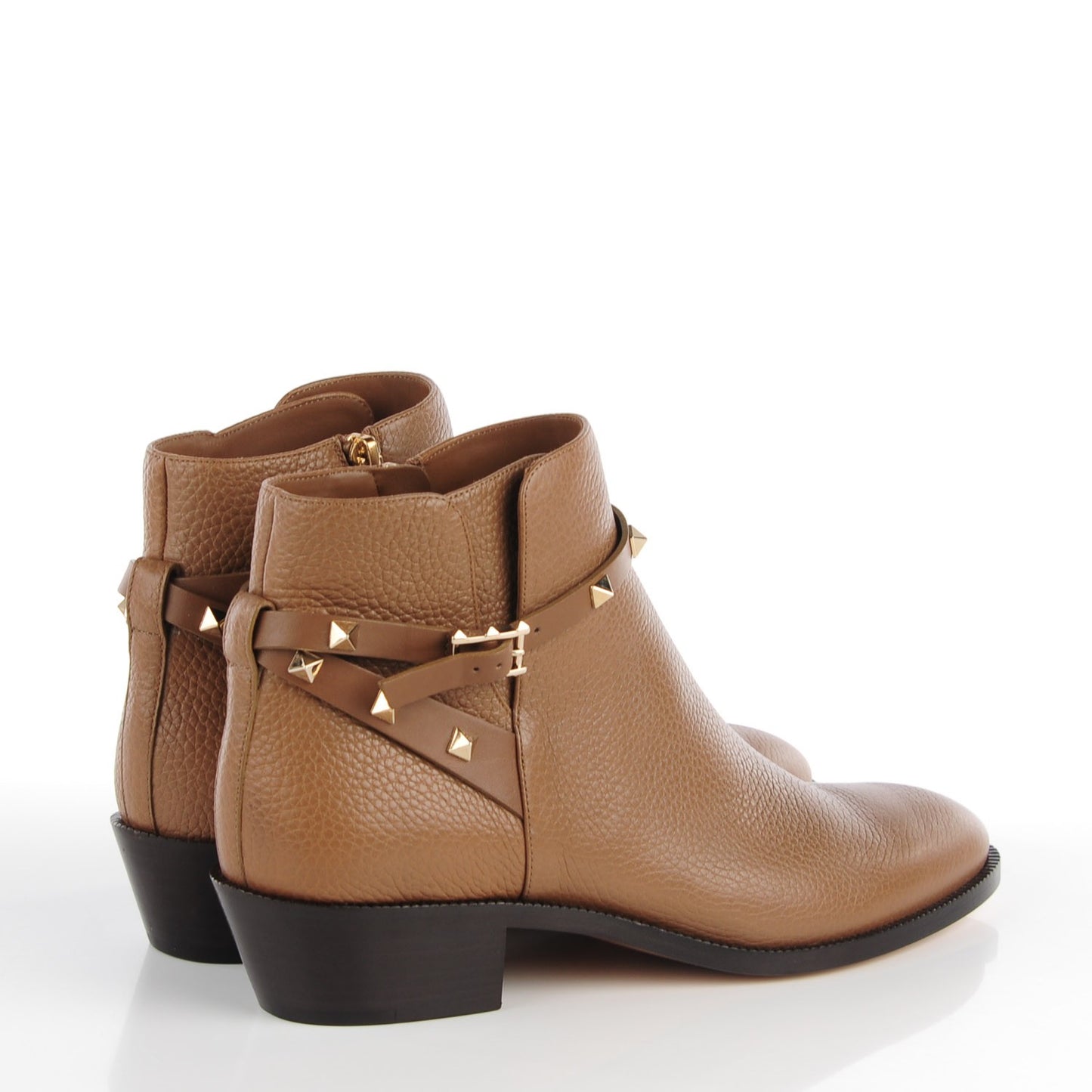 Grained Calfskin Rockstud Single Buckle 35mm Cowboy Ankle Boots 41 Nocciola