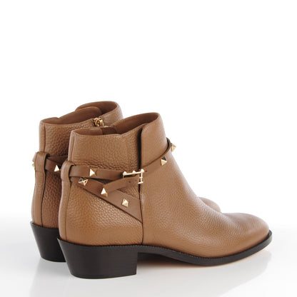 Valentino Garavani Grained Calfskin Rockstud Single Buckle 35mm Cowboy Ankle Boots 41 Nocciola 4 of 7