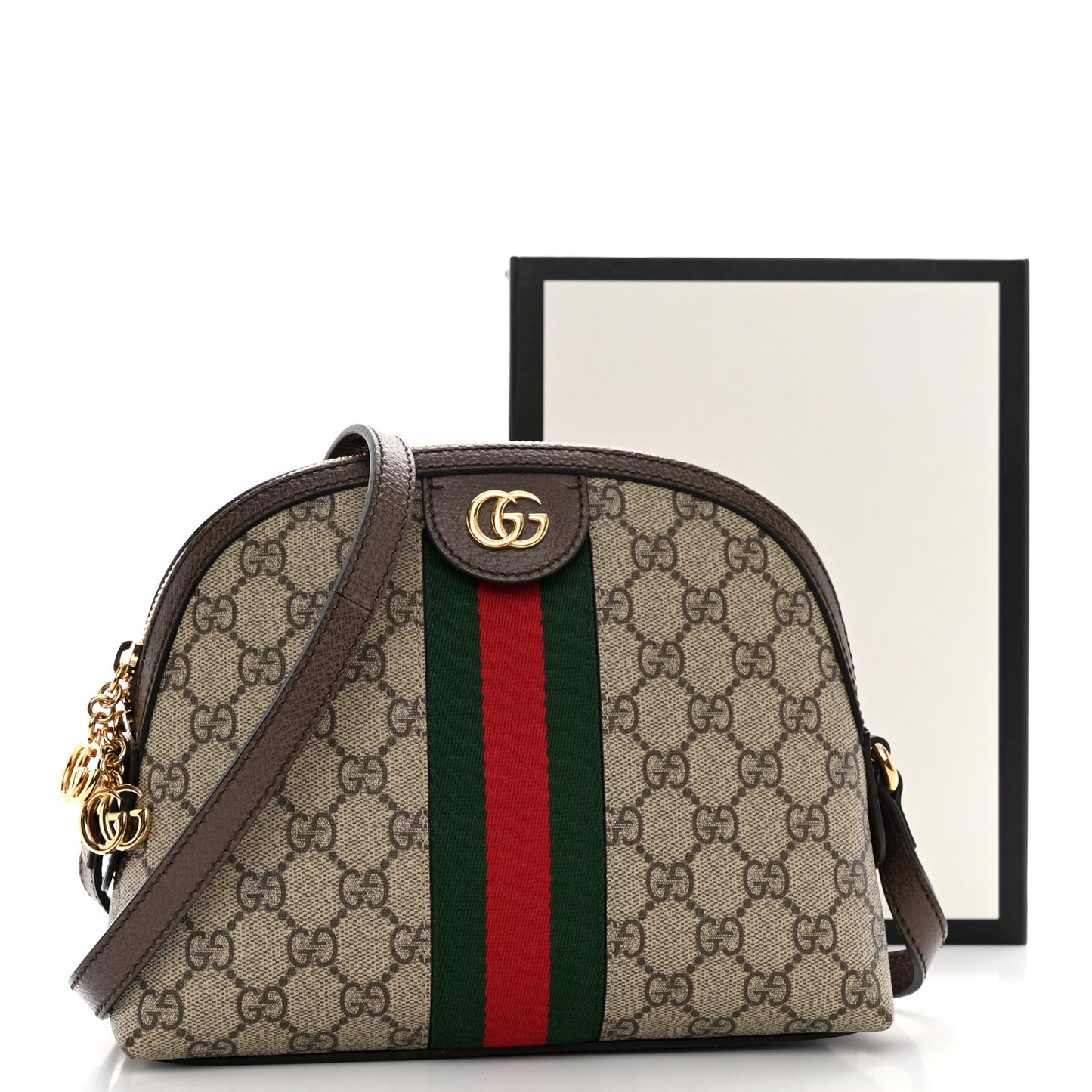 GG Supreme Monogram Textured Dollar Calfskin Web Small Ophidia Dome Shoulder Bag Beige Ebony New Acero