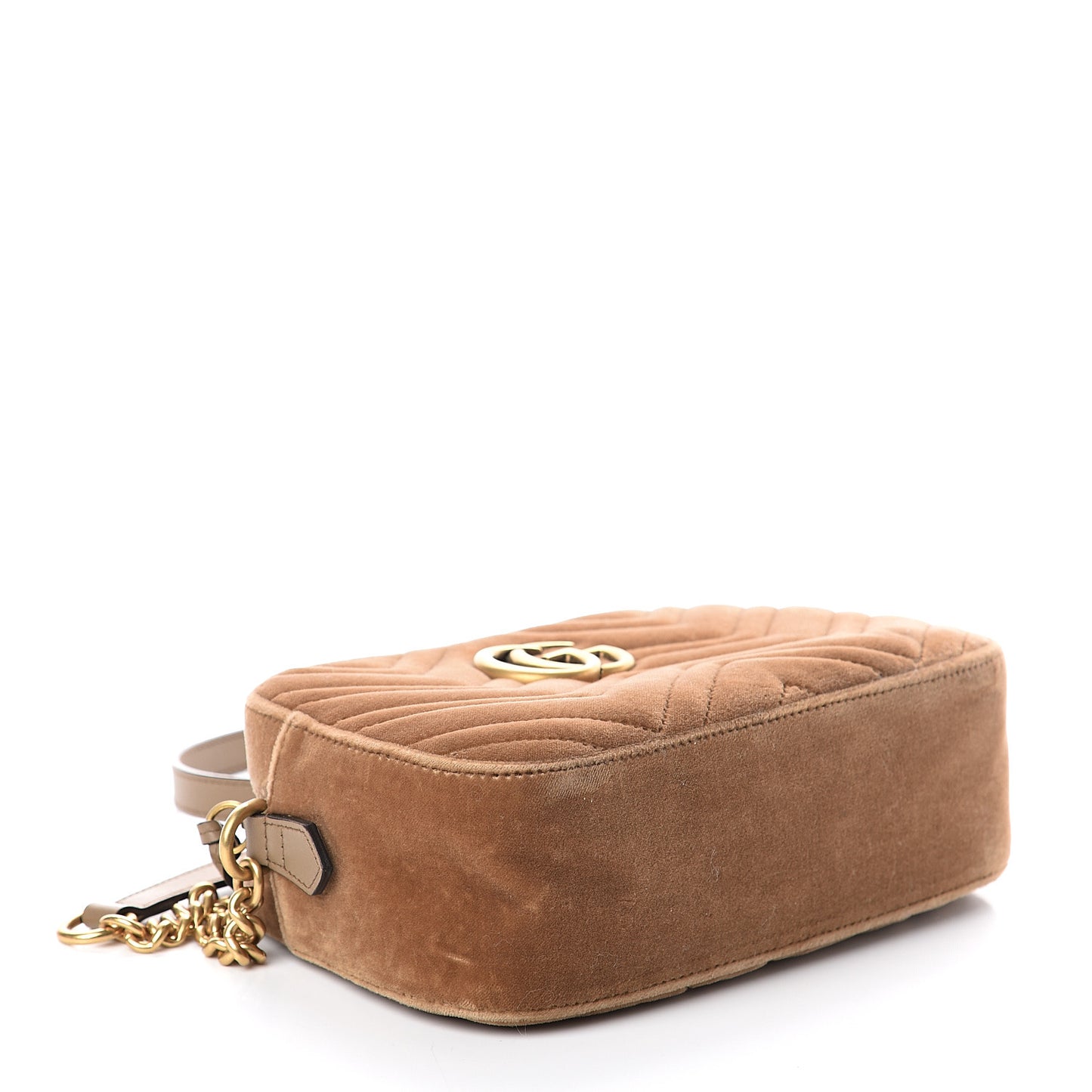 Velvet Matelasse Small GG Marmont Chain Shoulder Bag Taupe