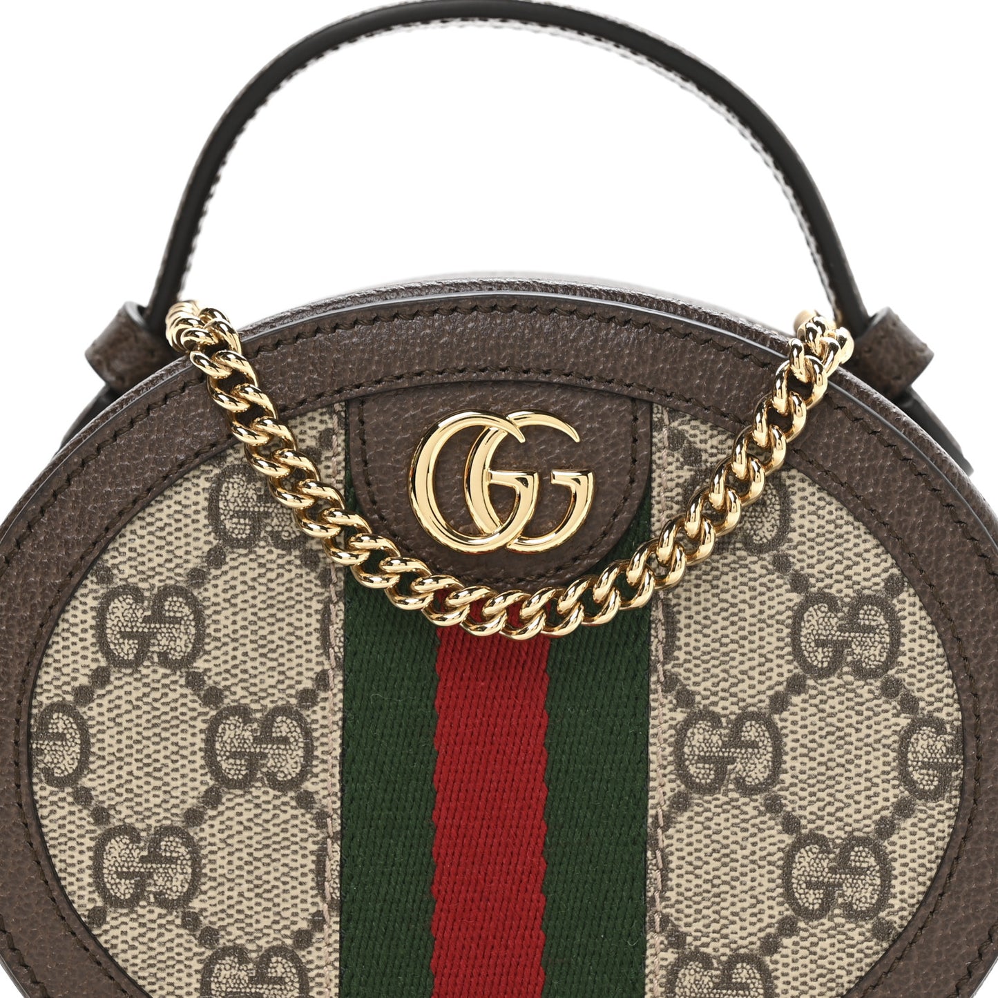 GG Supreme Monogram Top Handle Web Mini Ophidia Round Shoulder Bag Brown