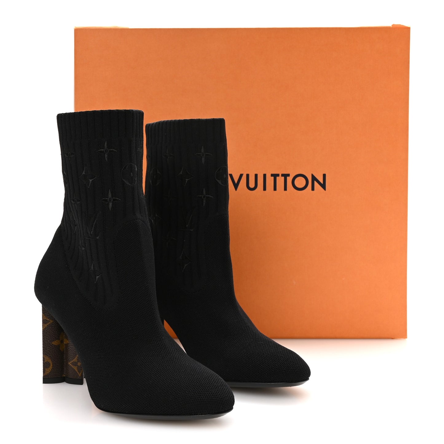 Monogram Stretch Fabric Silhouette Ankle Boots 39 Black
