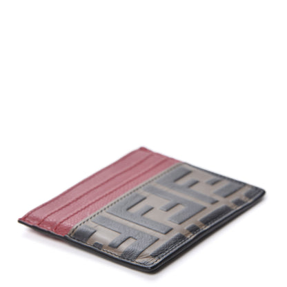 Fendi Vitello Cruise Bi-Color FF 1974 Embossed Card Holder Maya Black Fragola 3 of 8