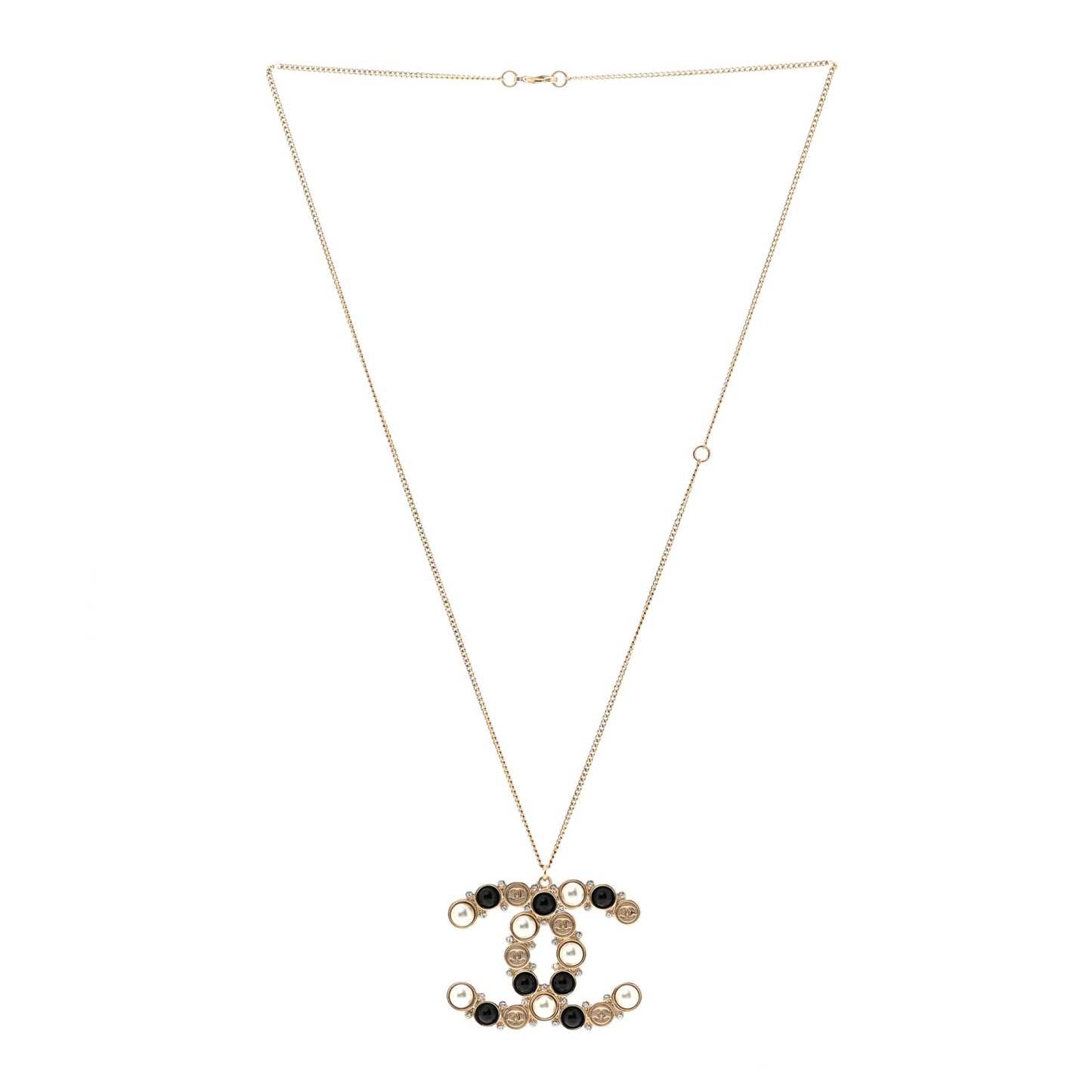 Crystal Pearl CC Chain Necklace Gold Black