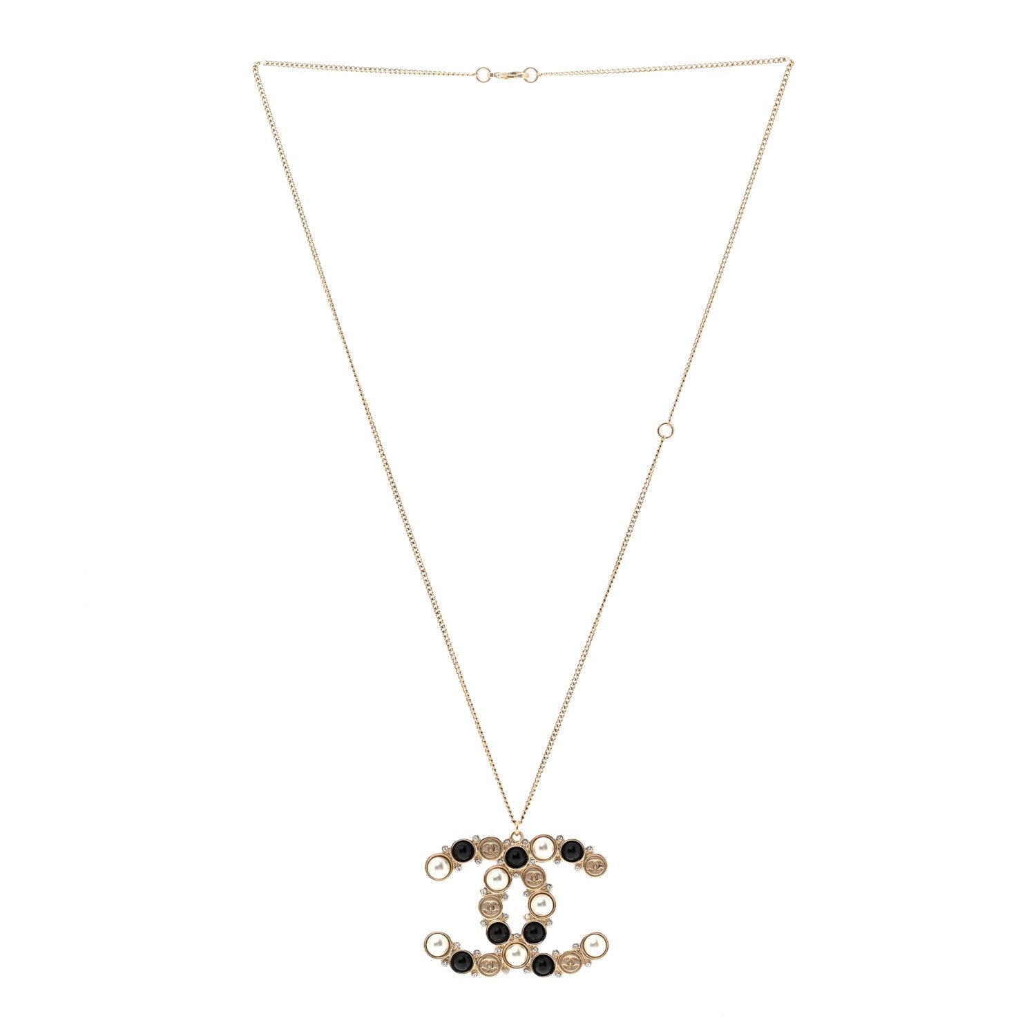 Chanel Crystal Pearl CC Chain Necklace Gold Black 3 of 7