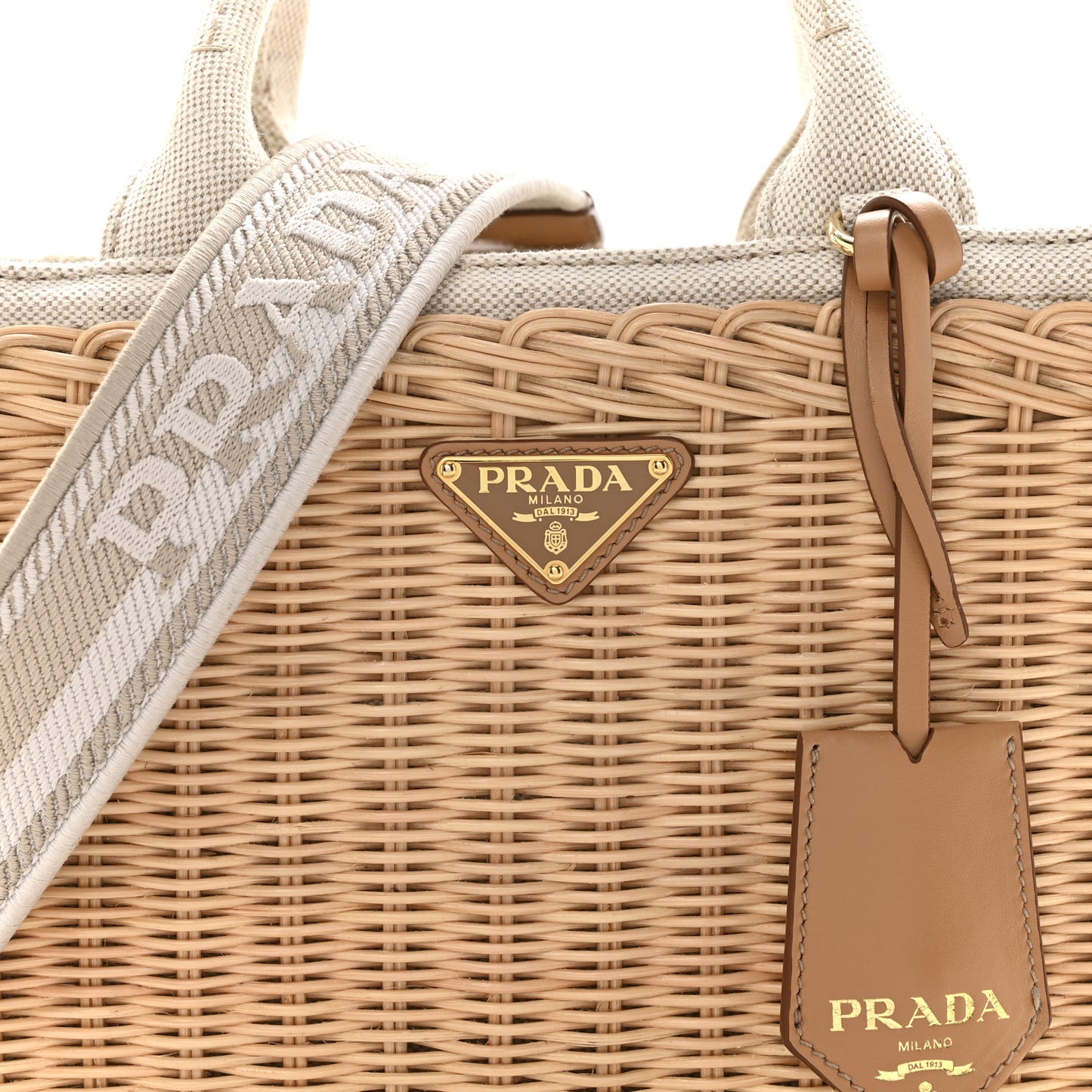 Canvas Wicker Shoulder Bag White