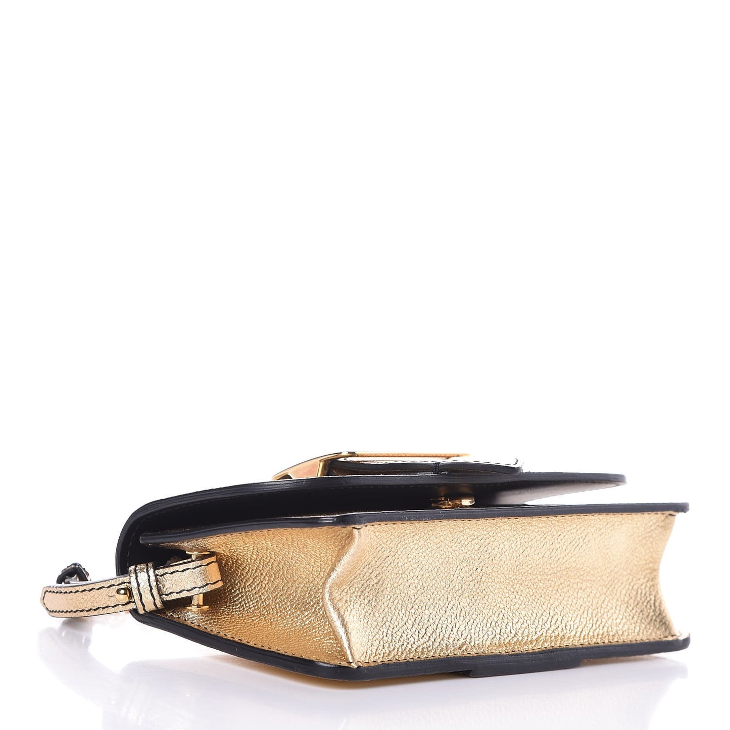 Metallic Grainy Calfskin Mini Buckle Bag Gold