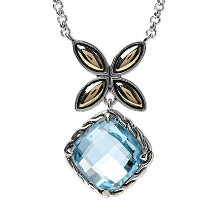 John Hardy Sterling Silver 18K Yellow Gold Blue Topaz Batu Kawung Pendant Necklace 7 of 7