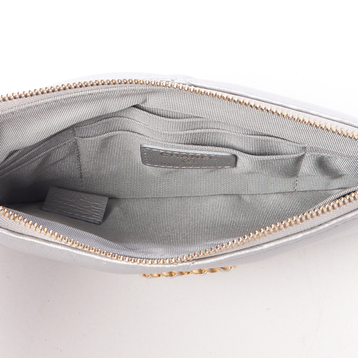 Chanel Shiny Goatskin Quilted Small Chanel 19 Pouch Silver 6 of 9