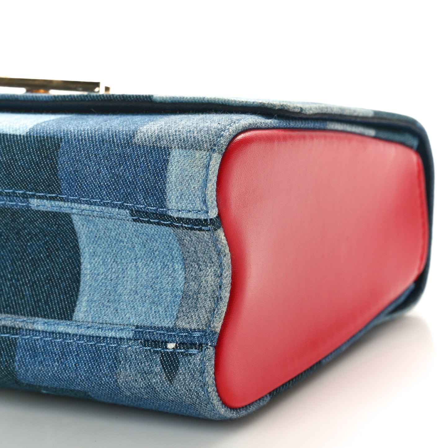 Denim Damier Monogram Twist Shoulder Bag MM Blue Rouge