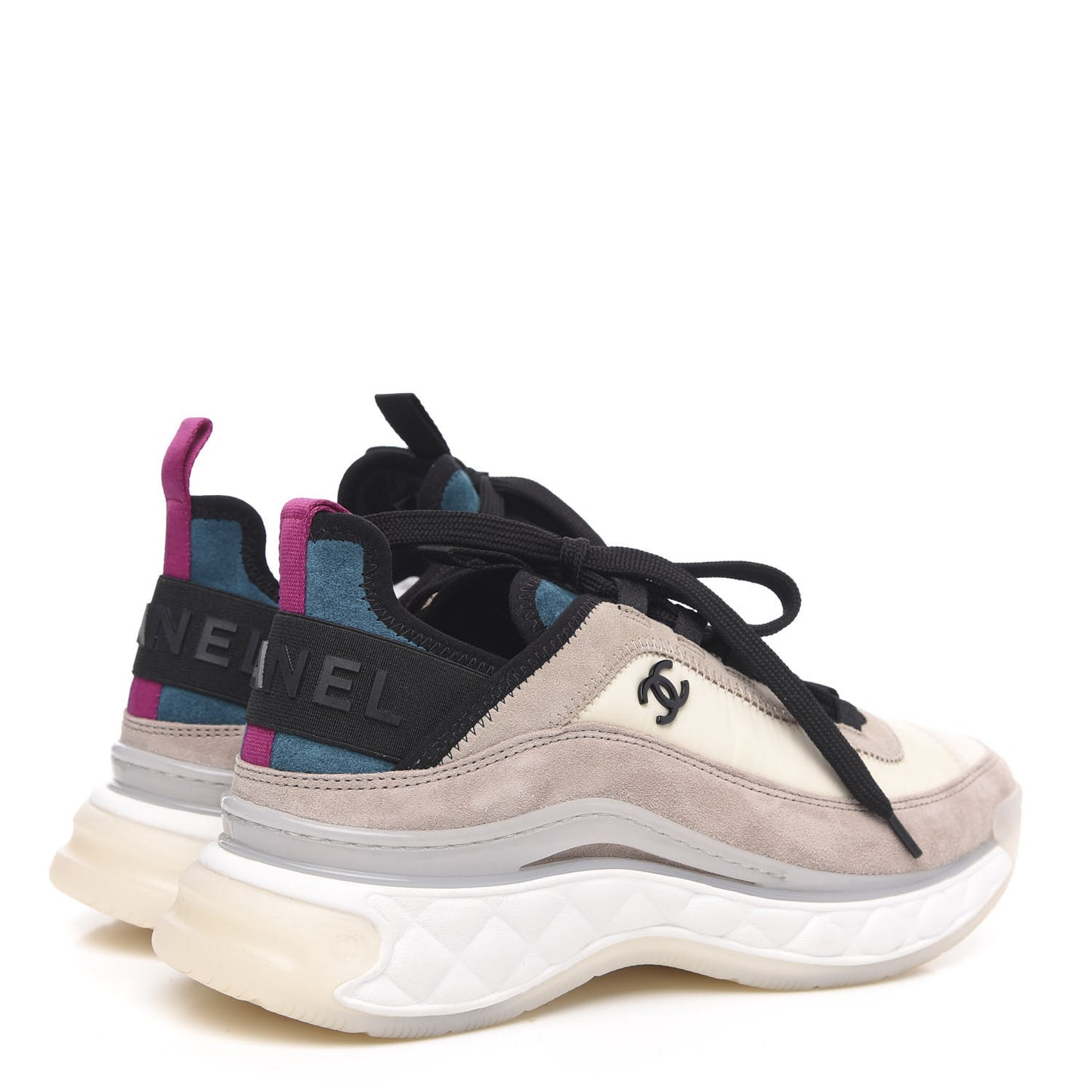 Suede Calfskin Nylon Grosgrain CC Sneakers 38 Beige Pink