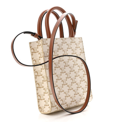 Celine Triomphe Canvas Calfskin Mini Vertical Cabas White 3 of 9
