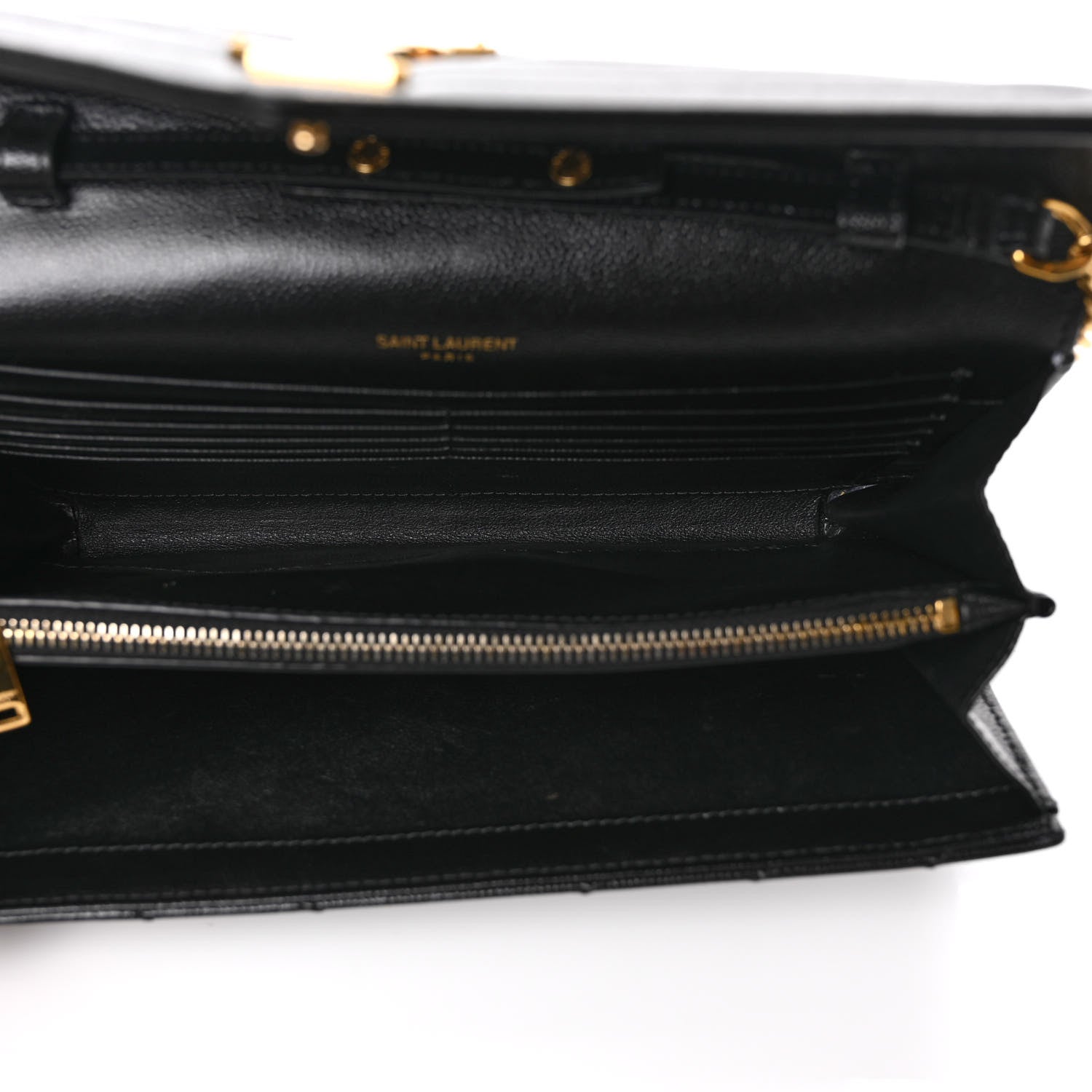 Saint Laurent Grain De Poudre Matelasse Chevron Monogram Chain Wallet Black 5 of 8