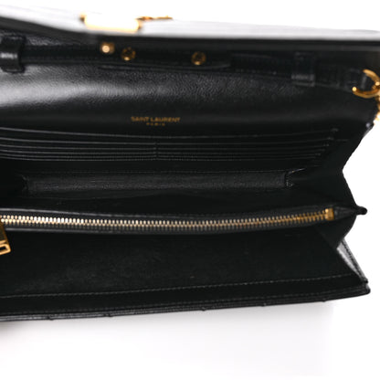 Saint Laurent Grain De Poudre Matelasse Chevron Monogram Chain Wallet Black 5 of 8