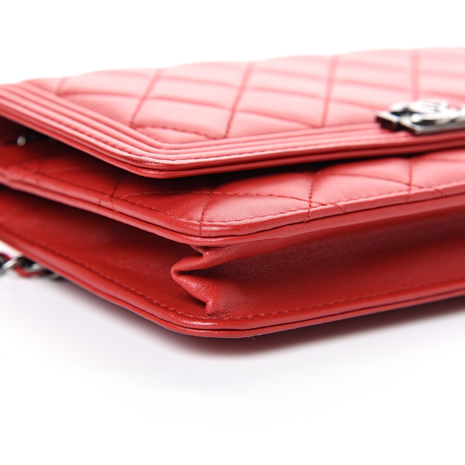 Chanel Lambskin Quilted Boy Wallet On Chain WOC Red 9 of 14