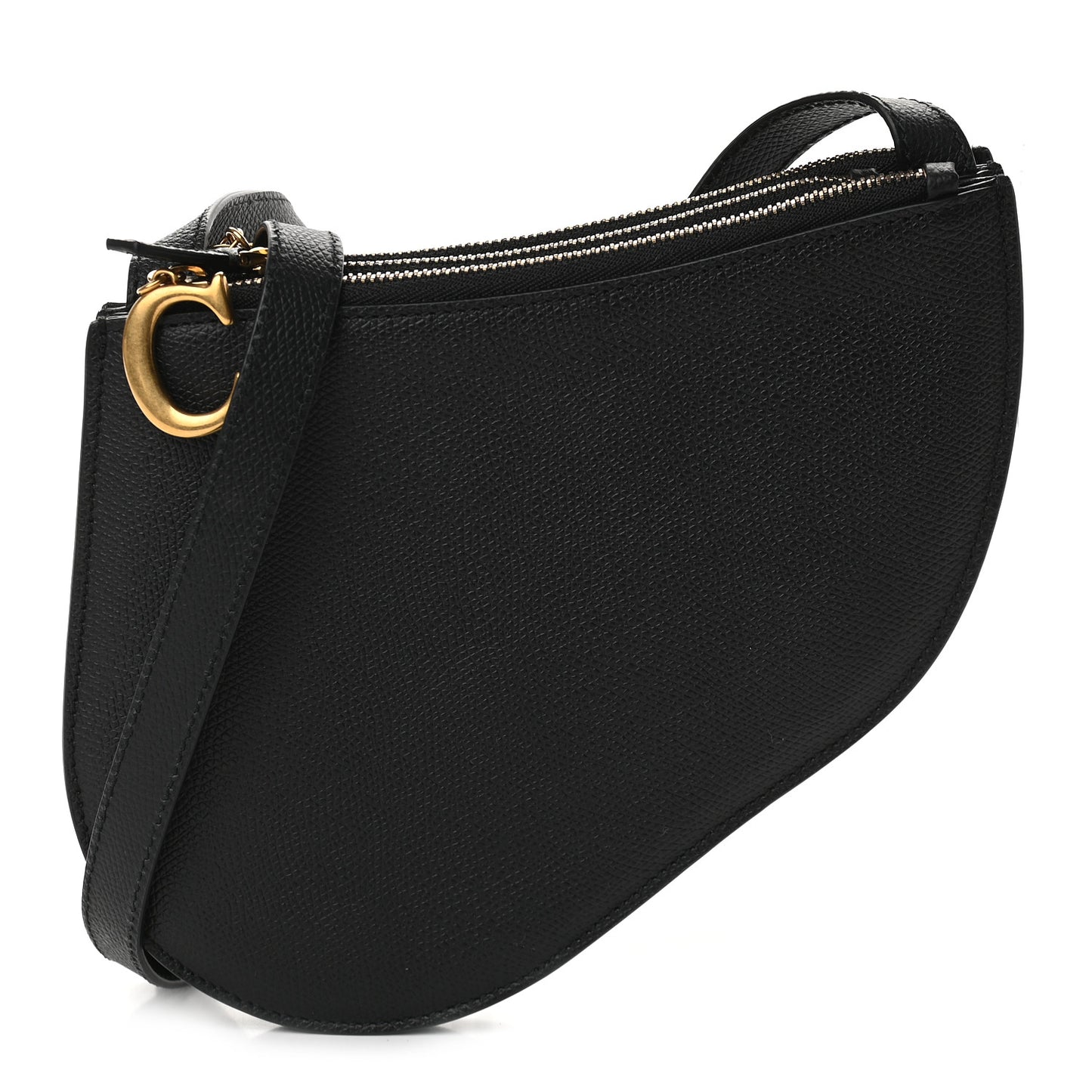 Grained Calfskin Saddle Pouch With Strap Black