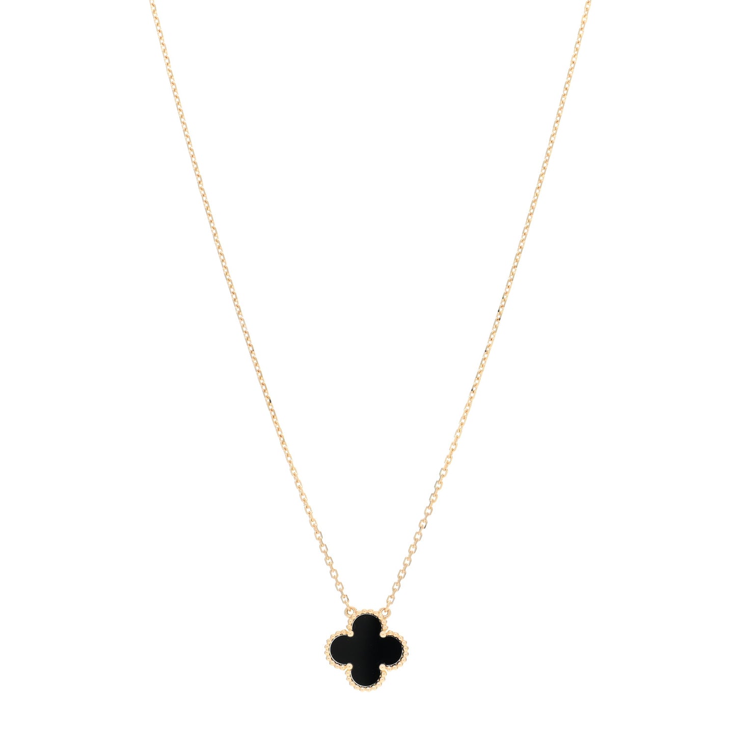 18K Yellow Gold Black Onyx Vintage Alhambra Pendant Necklace