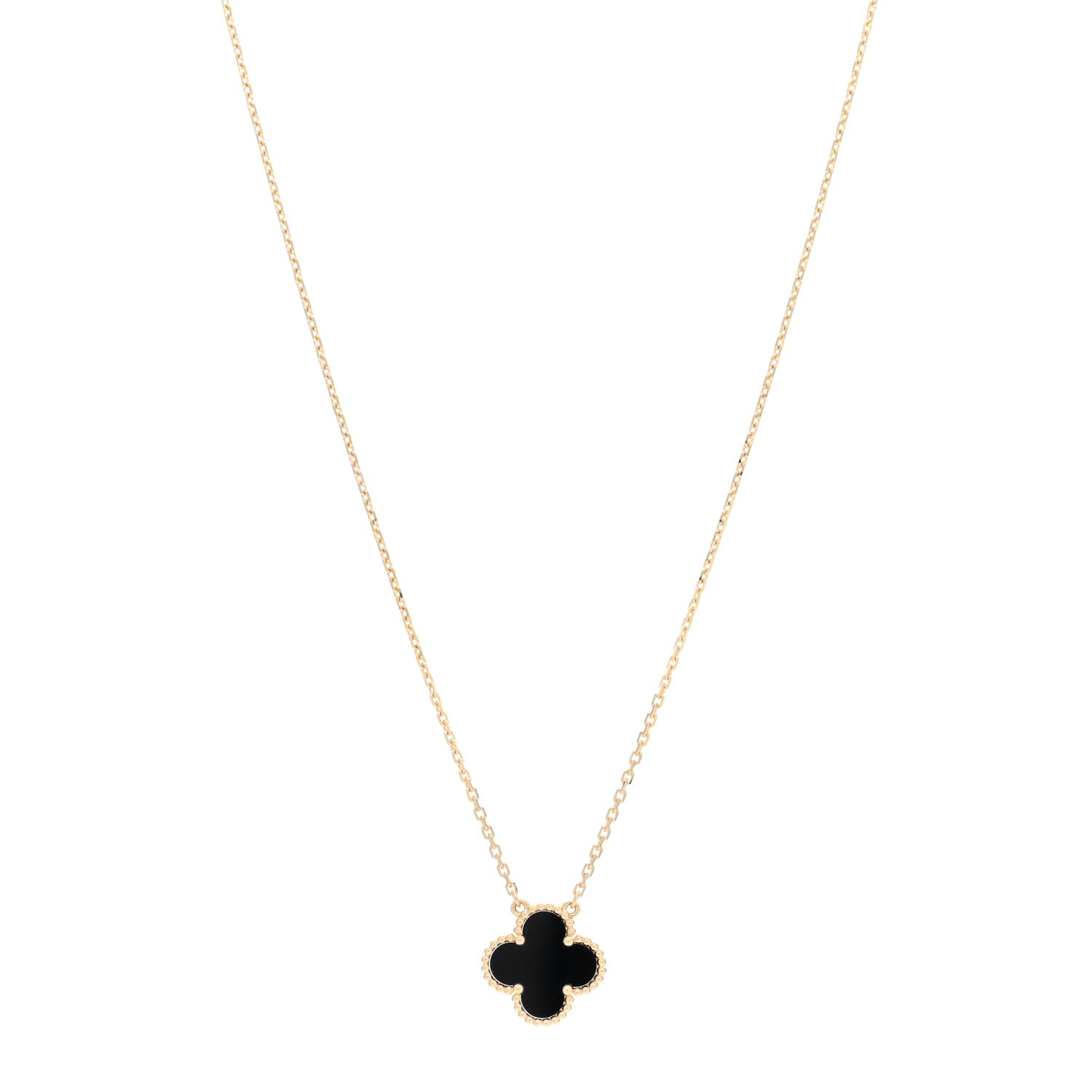 Van Cleef & Arpels 18K Yellow Gold Black Onyx Vintage Alhambra Pendant Necklace 1 of 5