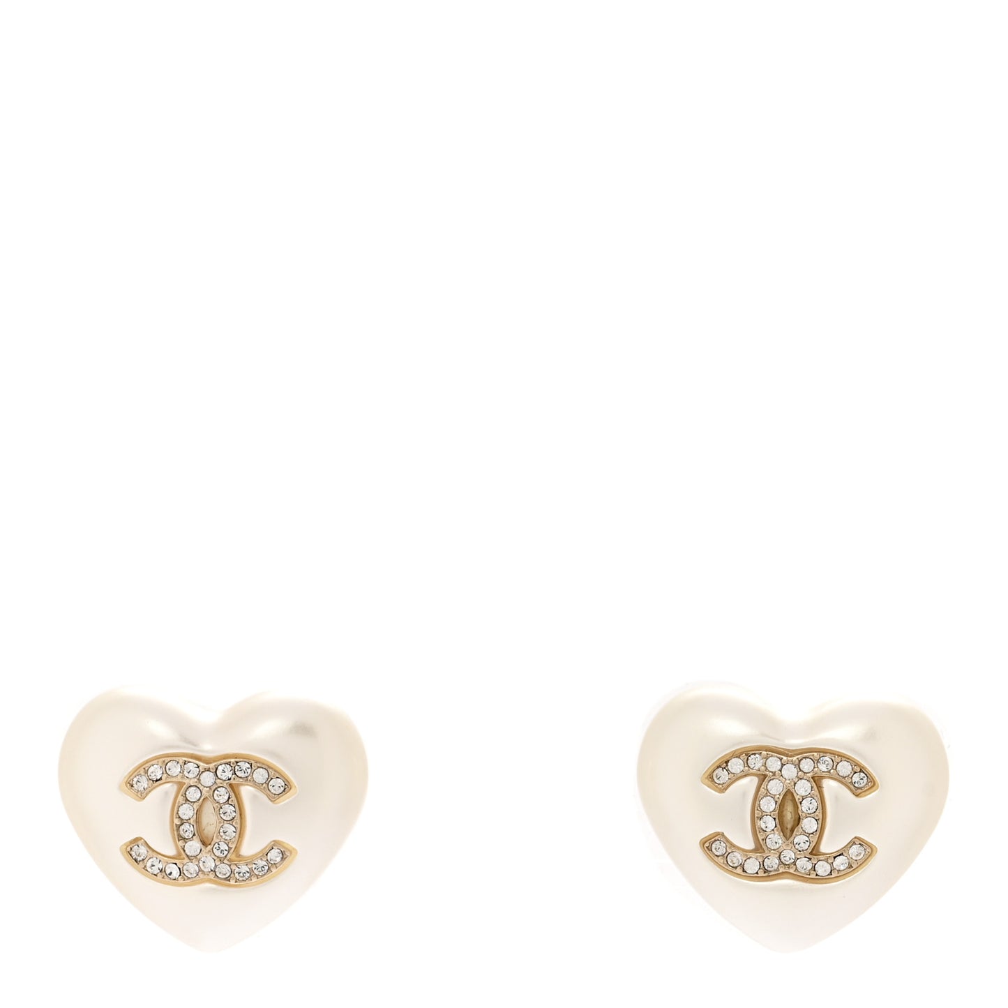 Pearl Crystal CC Heart Earrings Gold