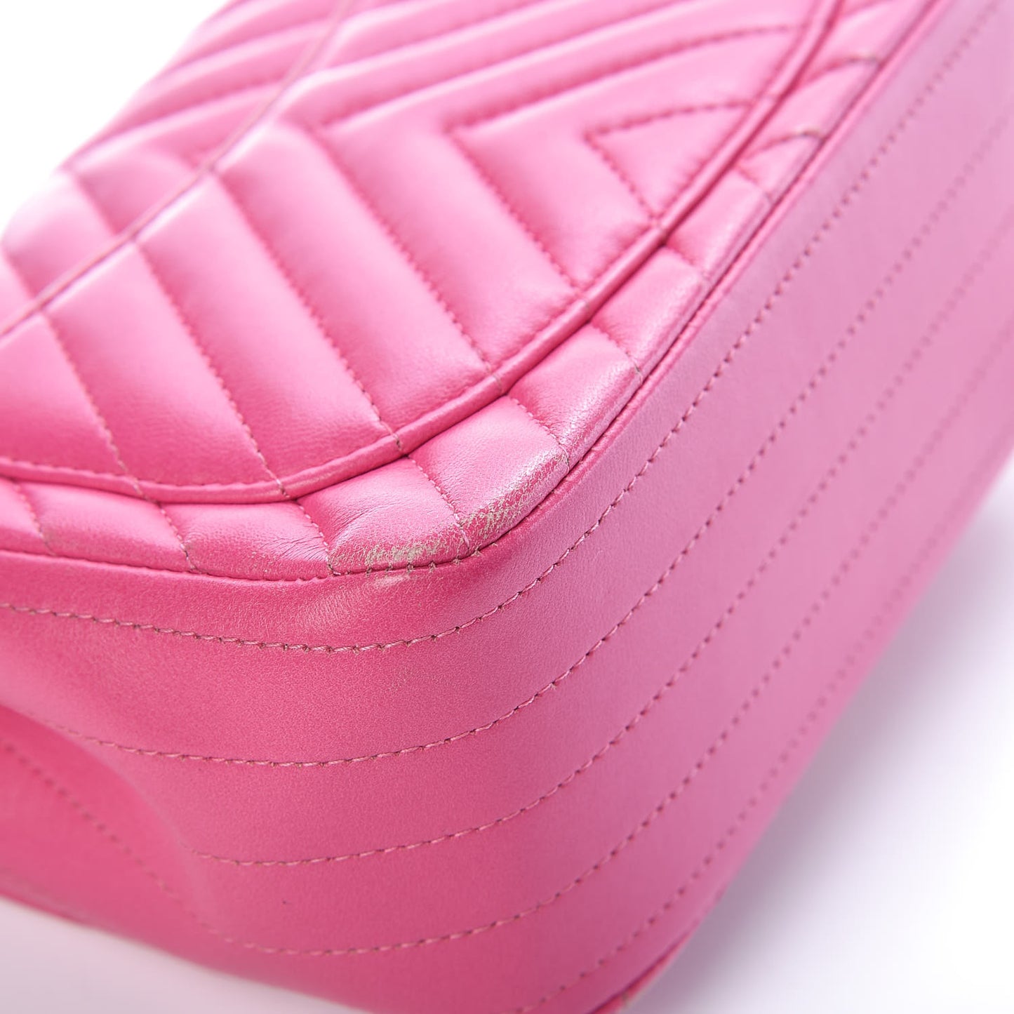 Lambskin Chevron Quilted Mini Square Flap Fuchsia