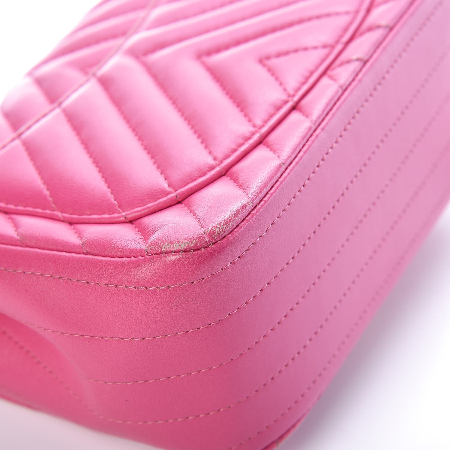 Chanel Lambskin Chevron Quilted Mini Square Flap Fuchsia 13 of 22