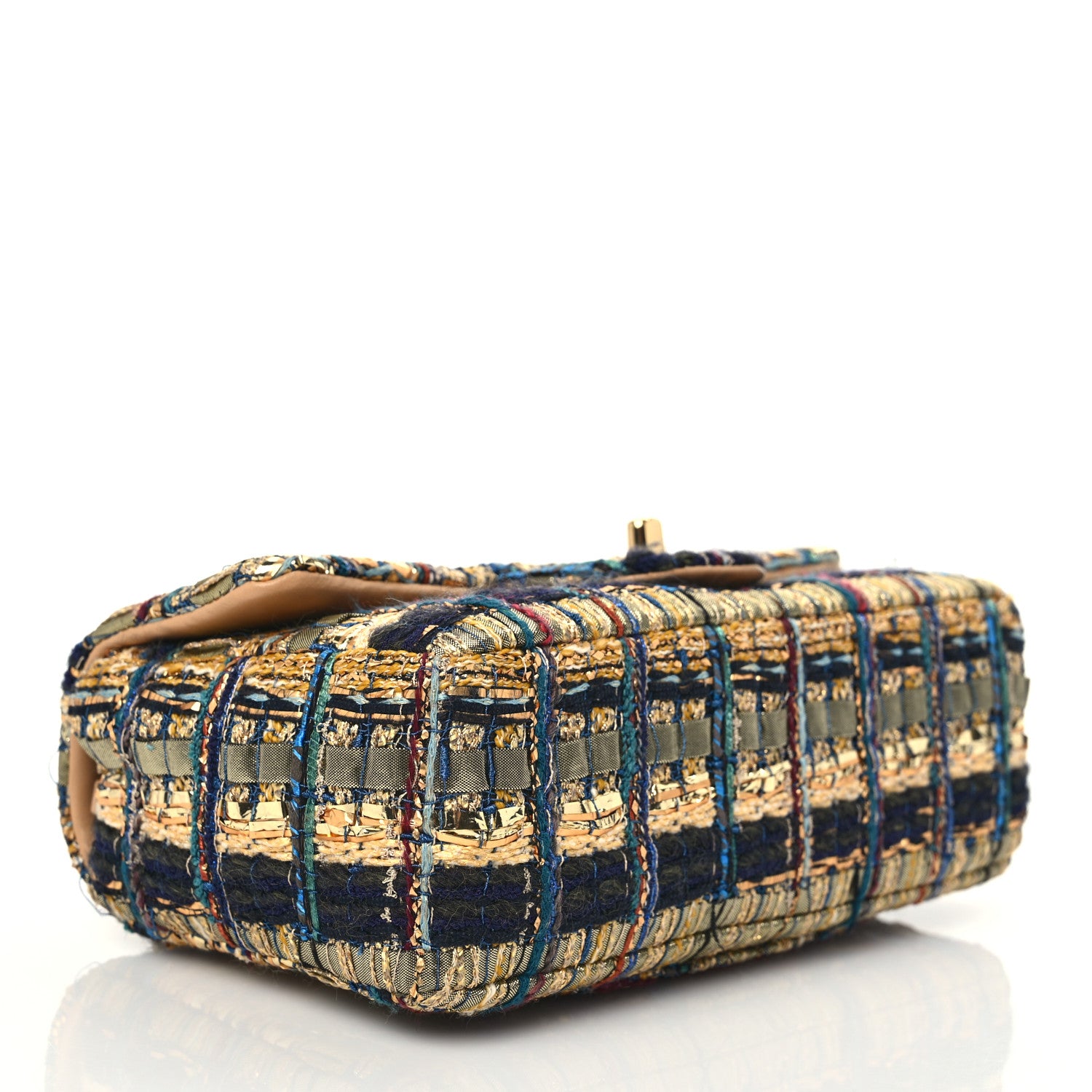 Chanel Tweed Quilted Egyptian Mini Rectangular Flap Green Black 4 of 9