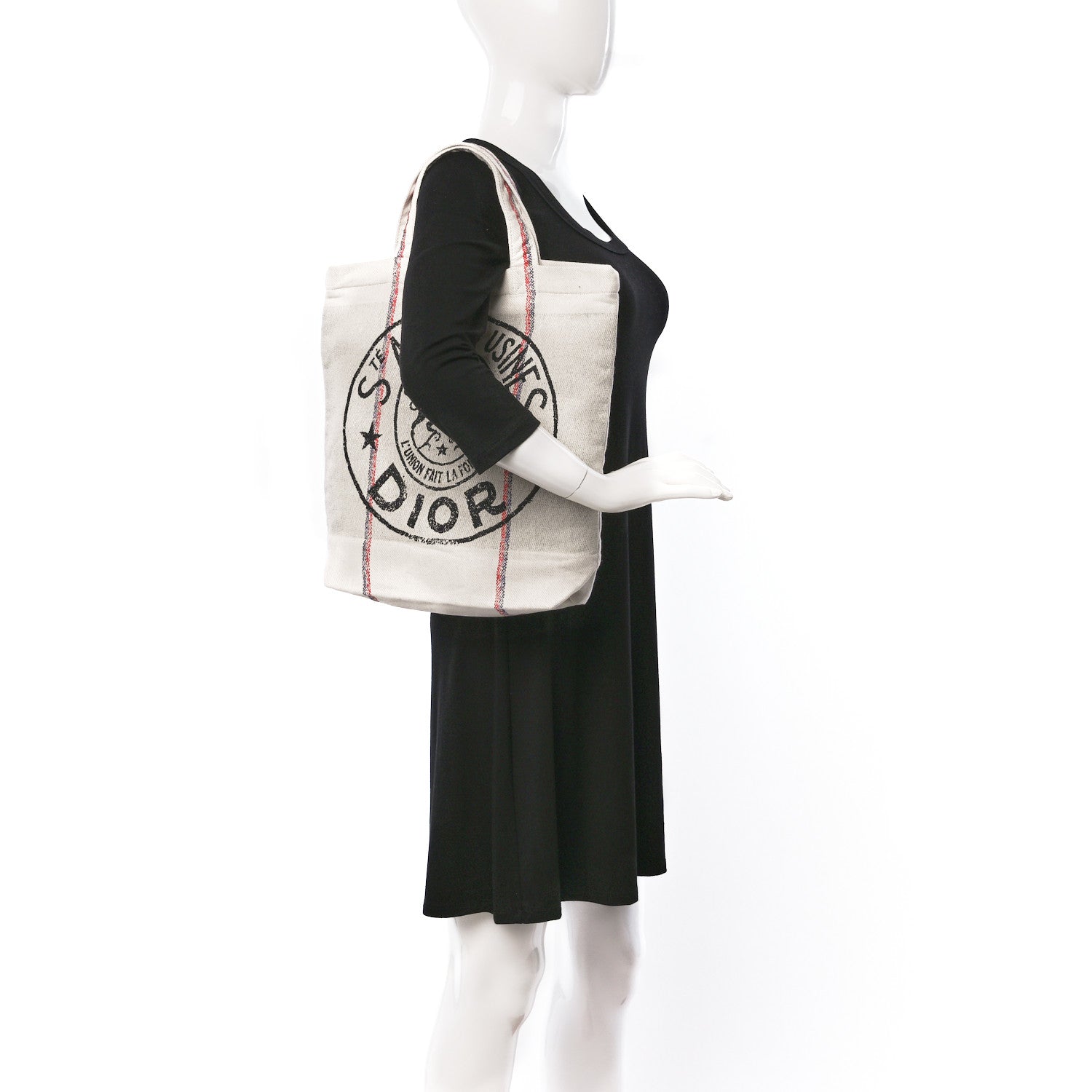 Christian Dior Canvas Print Cruise Tote Ivory Black 2 of 8