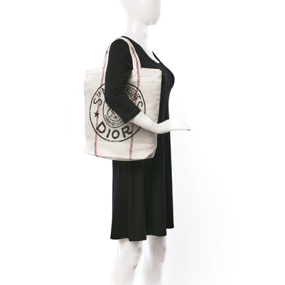 Christian Dior Canvas Print Cruise Tote Ivory Black 2 of 8