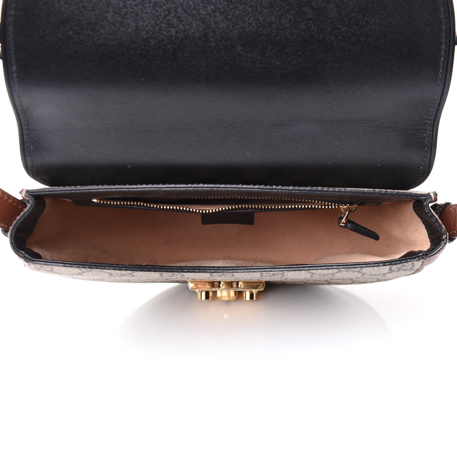 Gucci GG Supreme Monogram Calfskin Small Padlock Messenger Shoulder Bag Beige Black Cuir 8 of 16