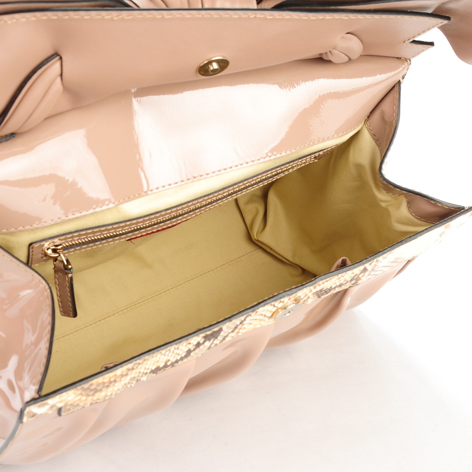 Valentino Garavani Patent Lacca Python Large Aphrodite Bow Satchel Beige 5 of 8