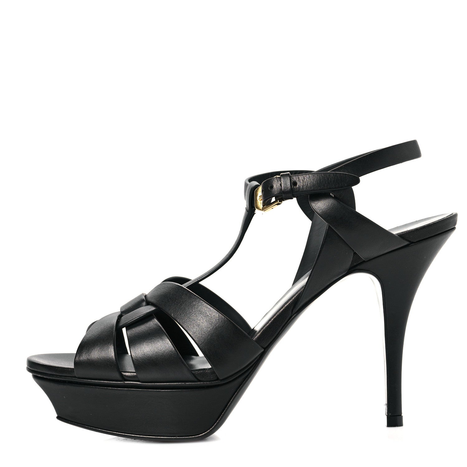 Saint Laurent Calfskin Tribute 75 Platform Sandals 39 Black 1 of 8