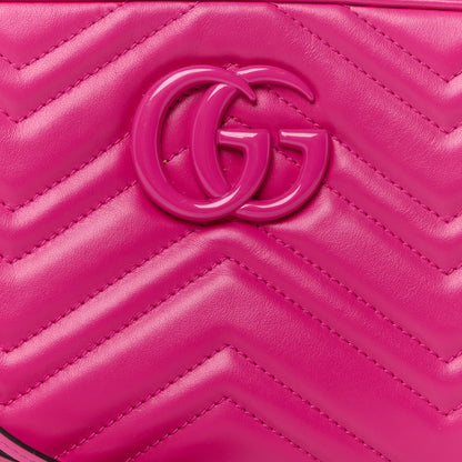 Gucci Calfskin Matelasse Monochrome Small GG Marmont Chain Shoulder Bag Classic Fuxia 9 of 13