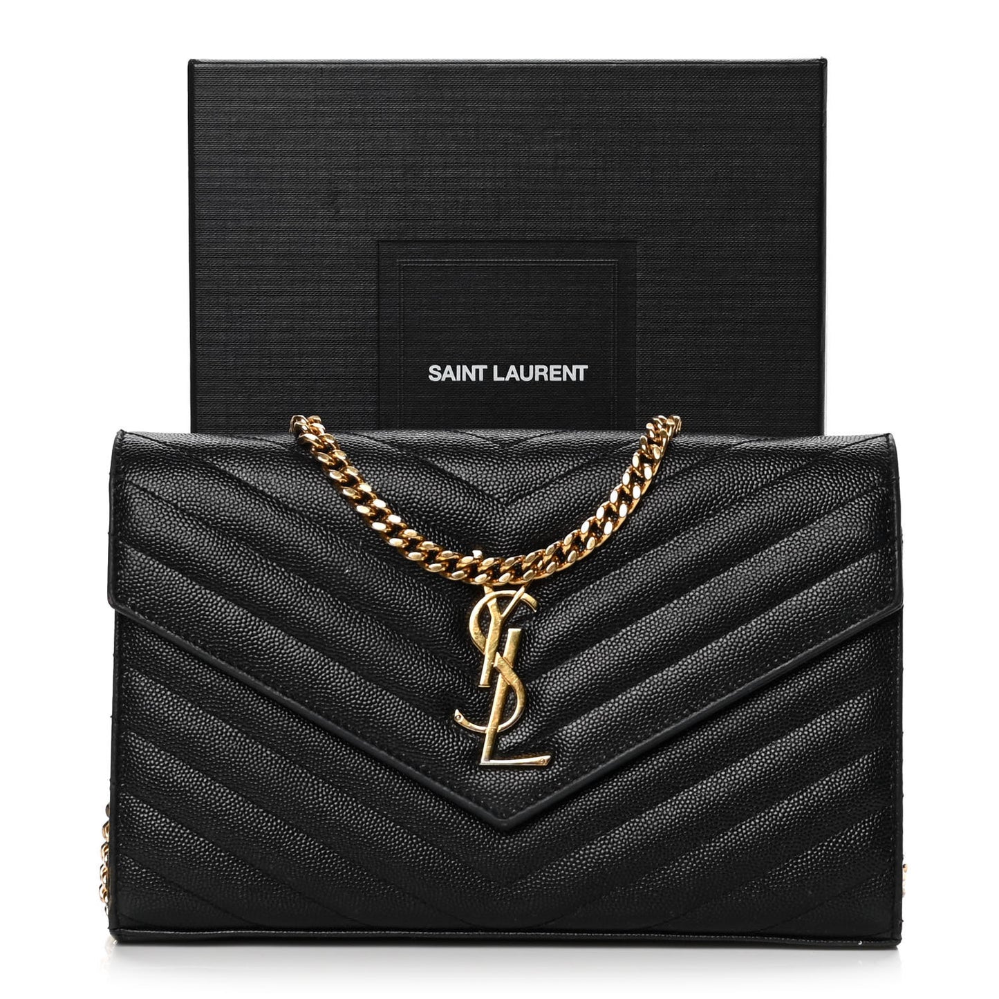 Grain De Poudre Matelasse Chevron Monogram Chain Wallet Black