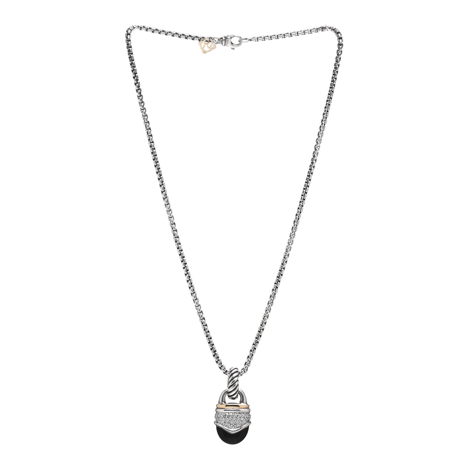 David Yurman Sterling Silver 18K Yellow Gold Diamond Black Onyx Acorn Pendant Necklace 3 of 4