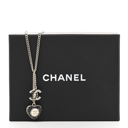 Chanel Pearl Crystal CC Heart Necklace Gold Pearly White Black 6 of 6
