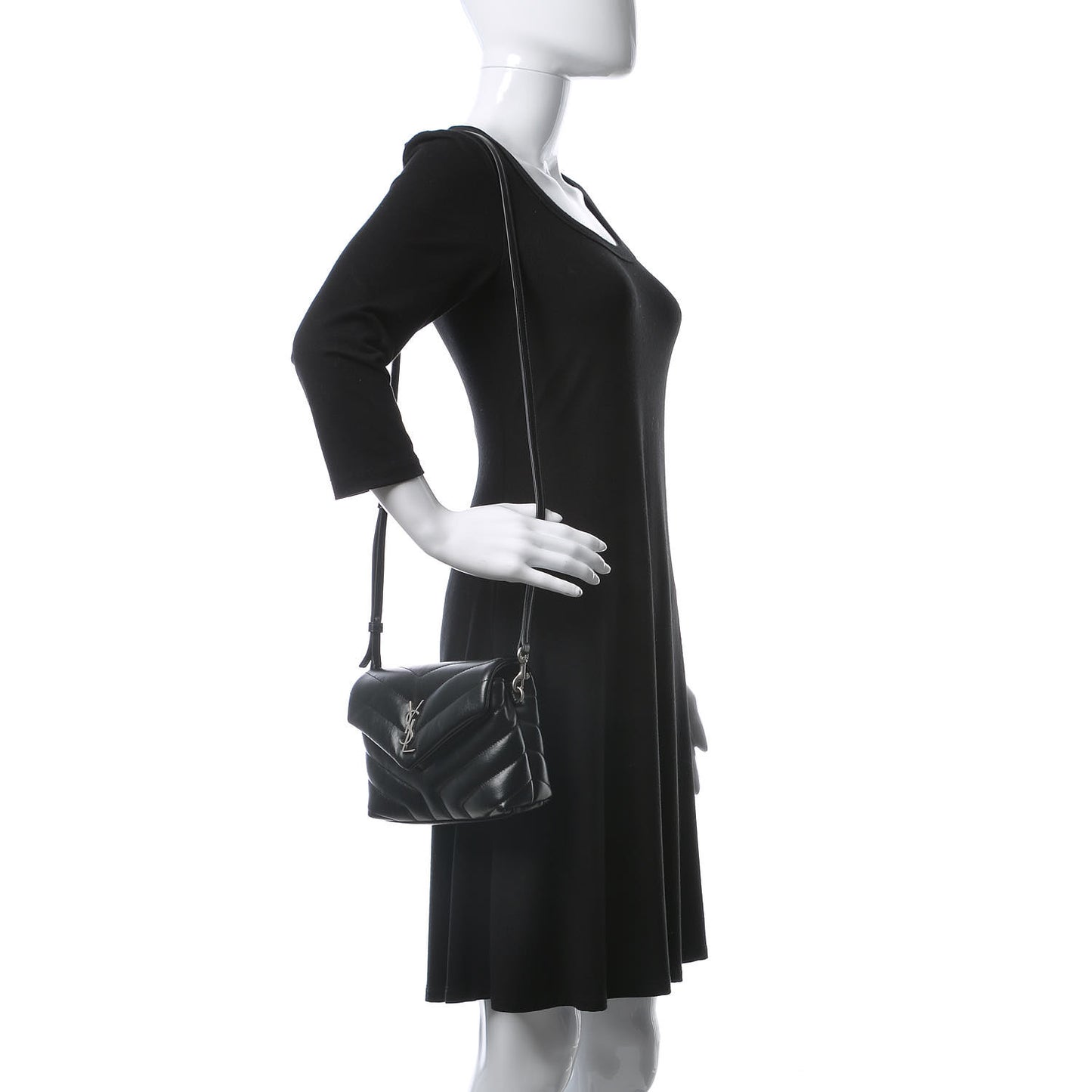 Calfskin Y Quilted Monogram Toy Loulou Crossbody Bag Black