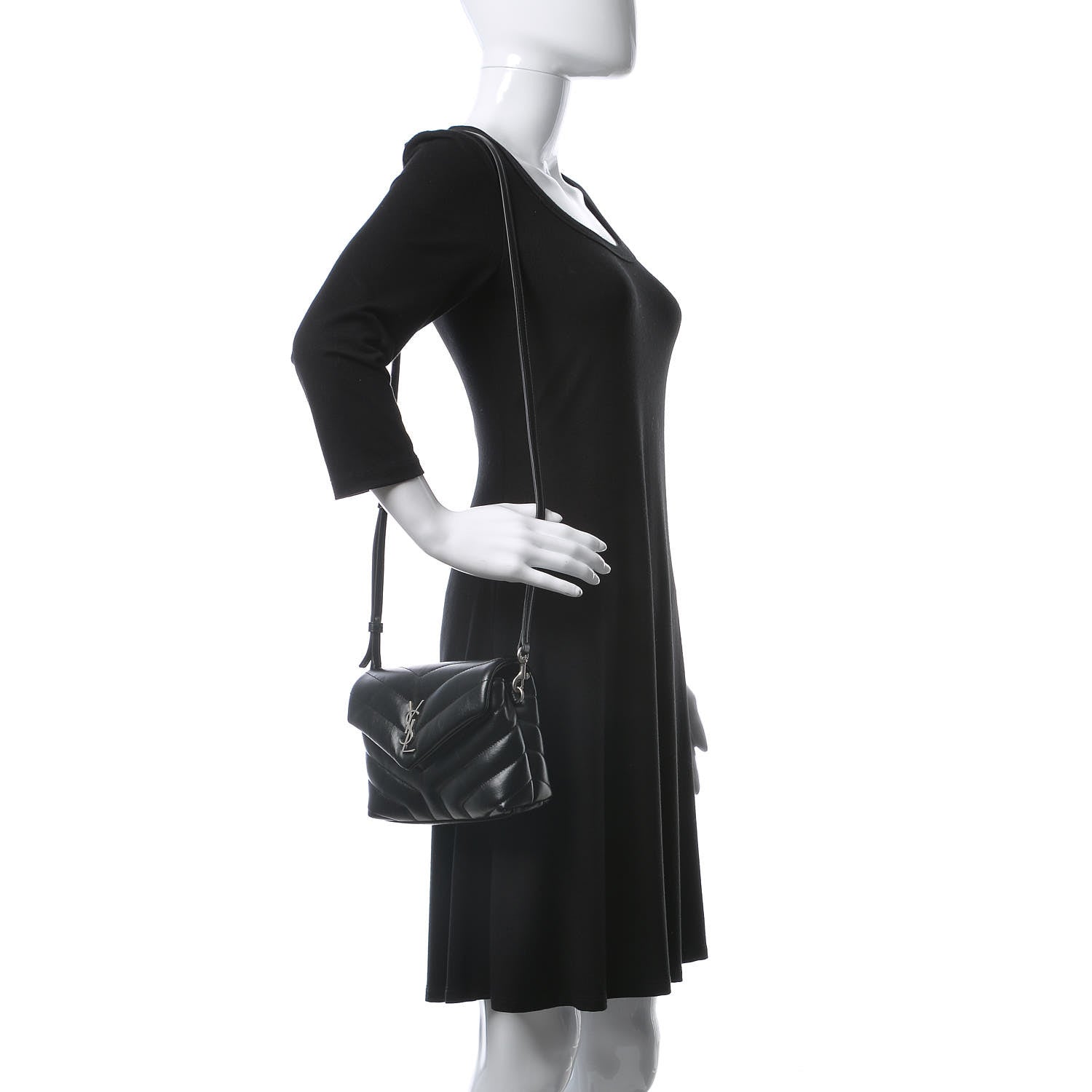 Saint Laurent Calfskin Y Quilted Monogram Toy Loulou Crossbody Bag Black 2 of 10