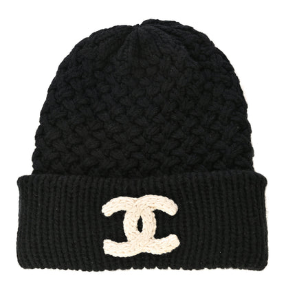 Chanel Wool Cashmere CC Beanie Hat Black White 1 of 8