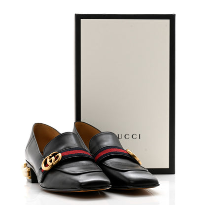 Gucci Betis Glamour Calfskin Web Pearl Embellished Peyton 35mm Loafer Pumps 36 Black 15 of 15