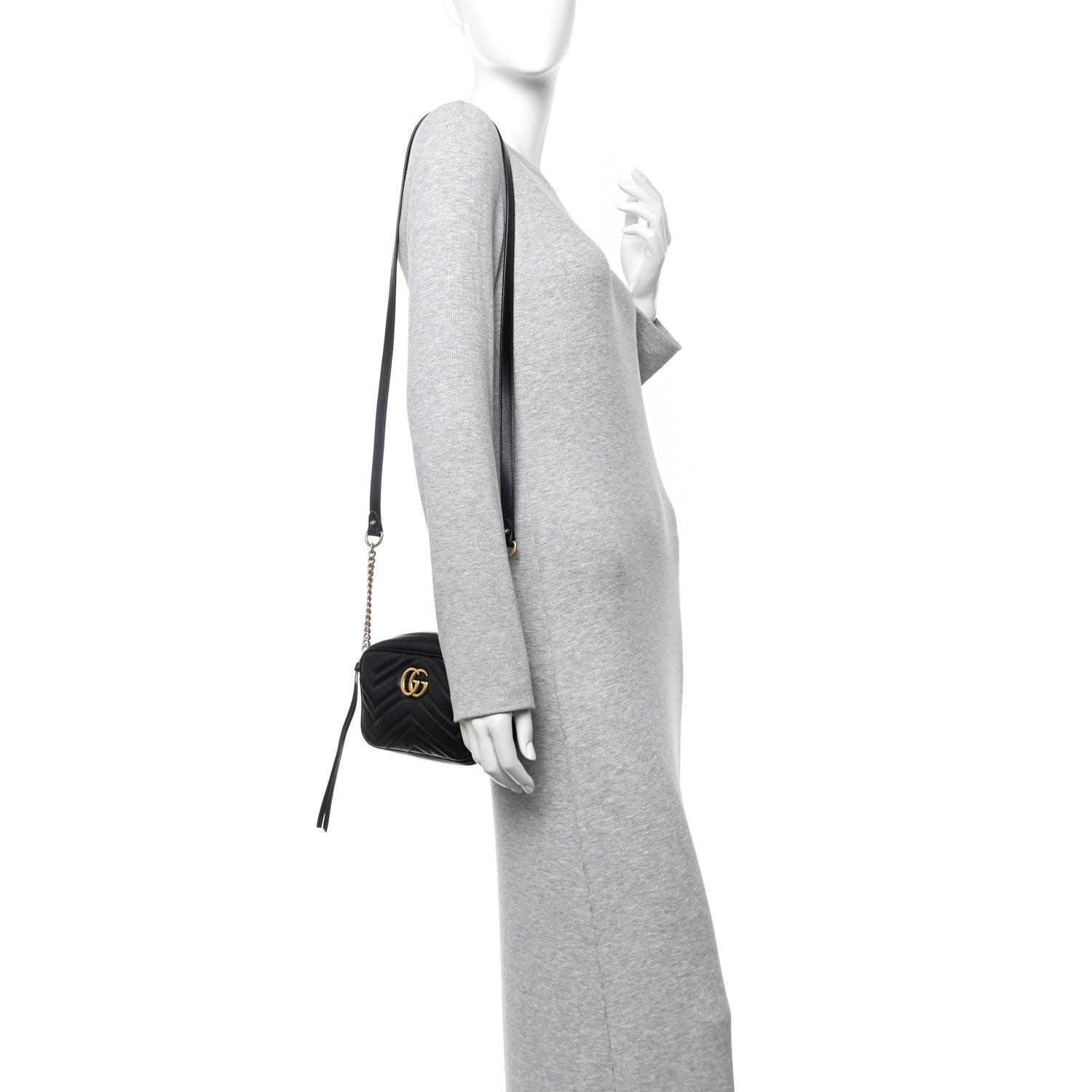 Gucci Calfskin Matelasse Mini GG Marmont Chain Shoulder Bag Black 2 of 10
