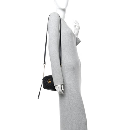 Gucci Calfskin Matelasse Mini GG Marmont Chain Shoulder Bag Black 2 of 10