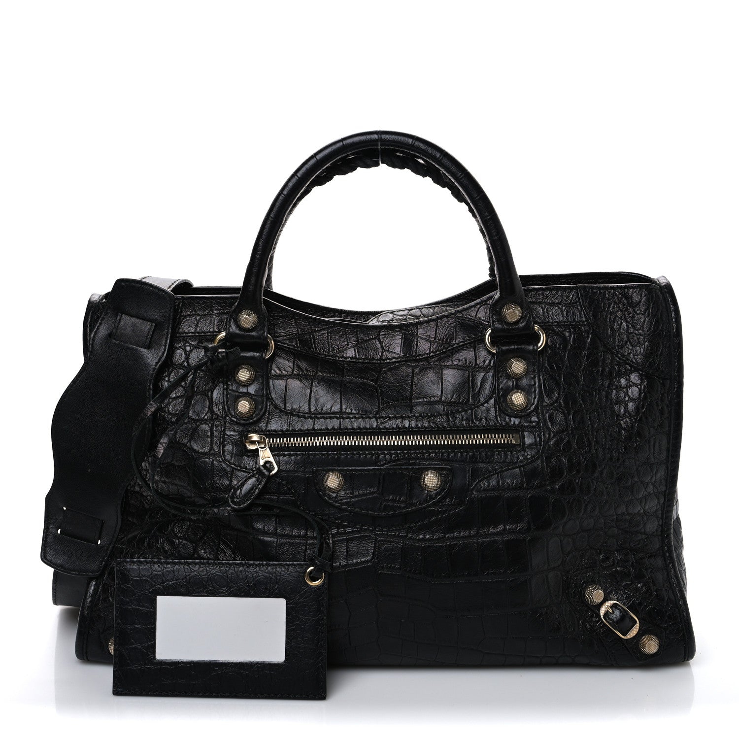 Balenciaga Calfskin Crocodile Embossed Giant 12 Gold Hardware City