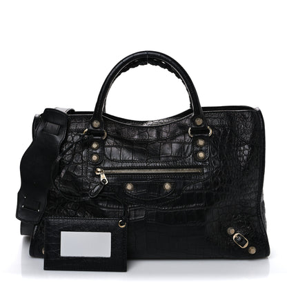 Balenciaga Calfskin Crocodile Embossed Giant 12 Gold Hardware City Black 3 of 13
