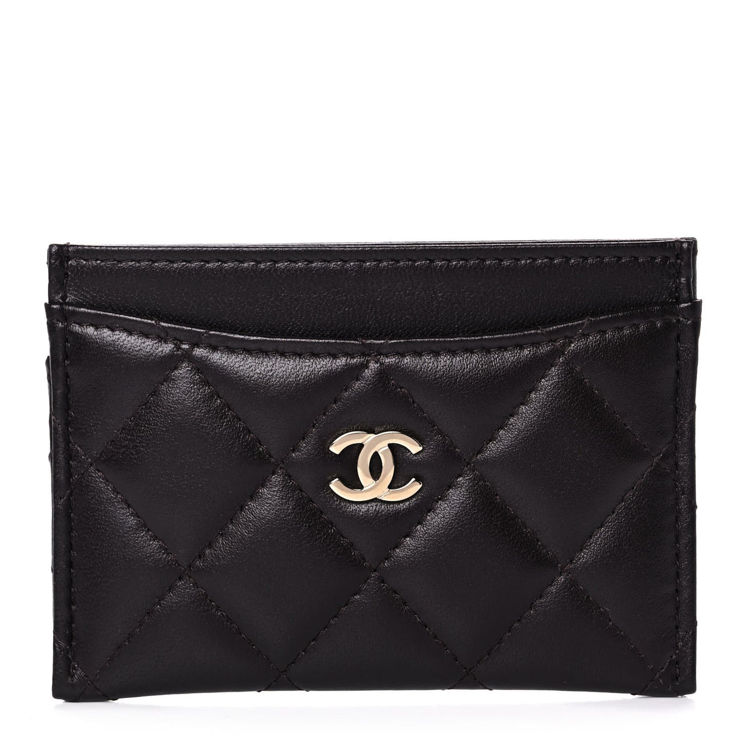 Lambskin Quilted Card Holder Brown