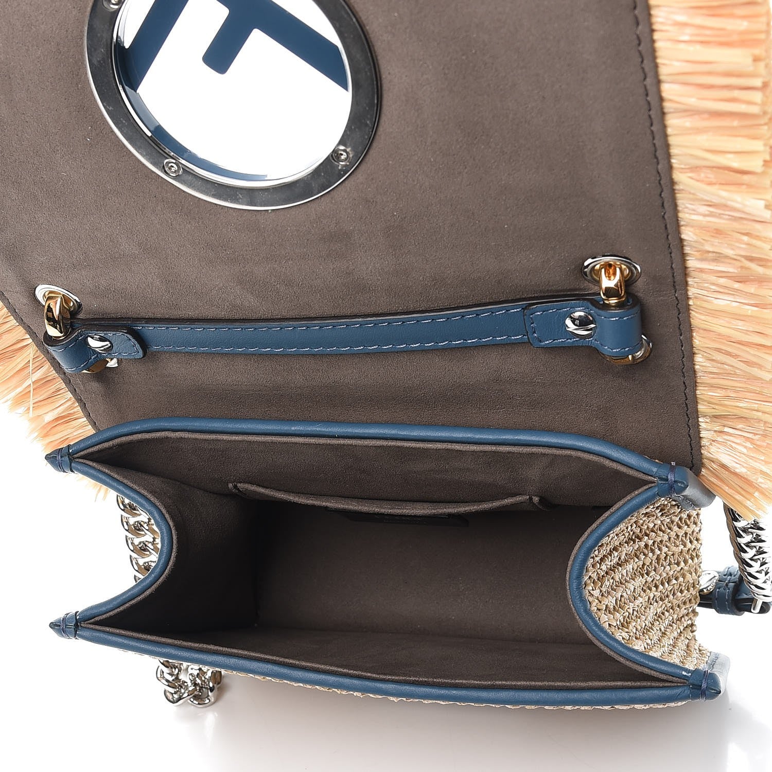 Fendi Raffia Vitello Century F is Fendi FF Embroidered Fringe Small Kan I Shoulder Bag Natural Blue 5 of 8