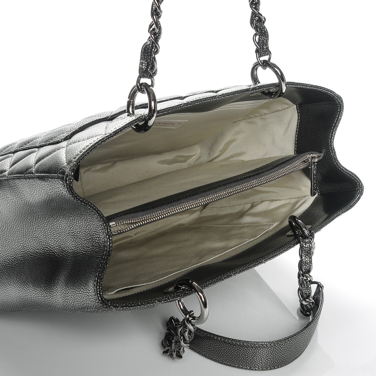 Chanel Metallic Caviar Quilted Grand Shopping Tote GST Dark Silver 5 of 7