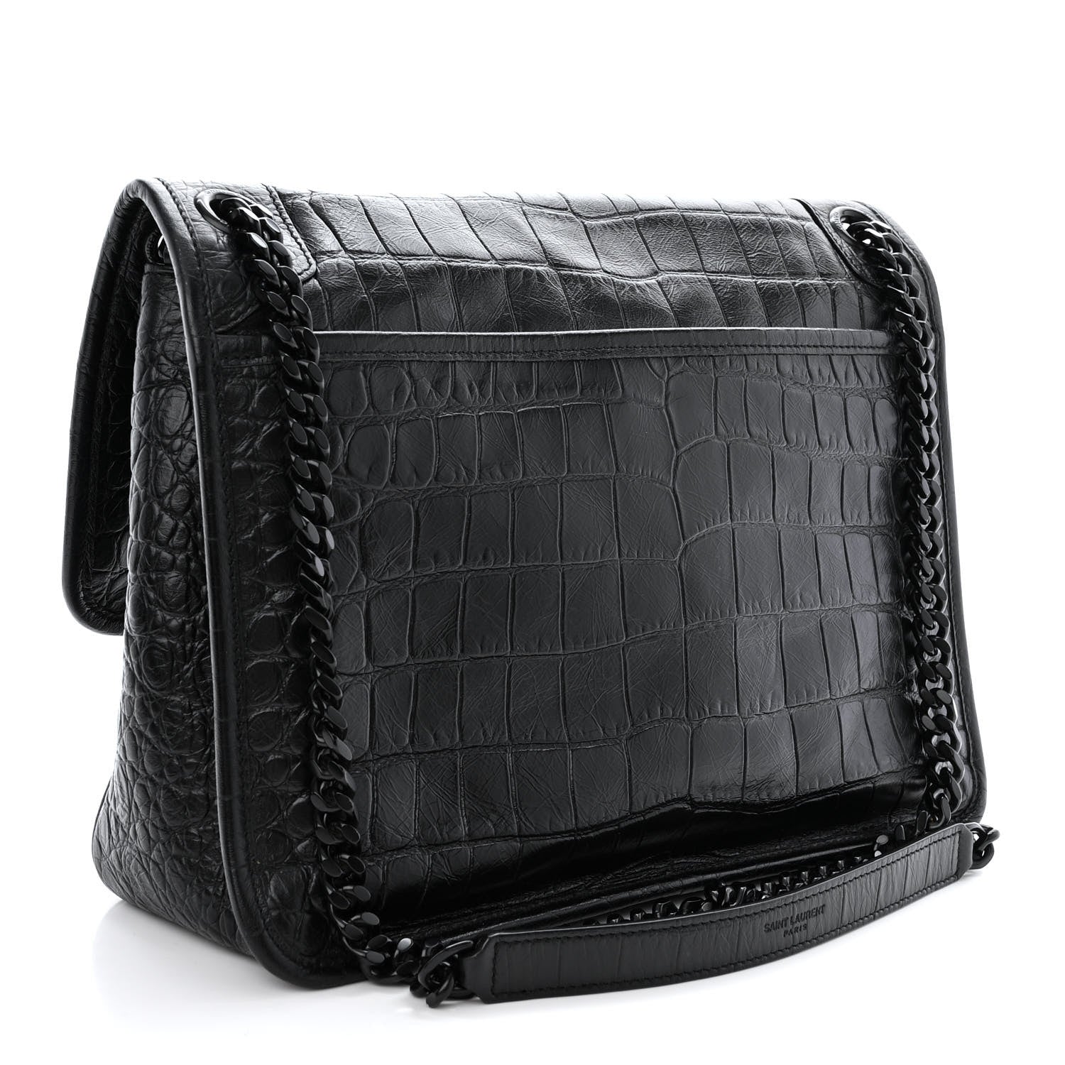 Saint Laurent Crinkled Calfskin Crocodile Embossed Monogram Medium Niki Chain Satchel Black 3 of 10
