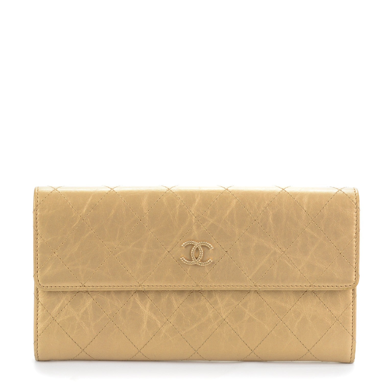 Chanel Aged Metallic Calfskin Quilted Large Palette Flap Wallet Gold 1 of 8