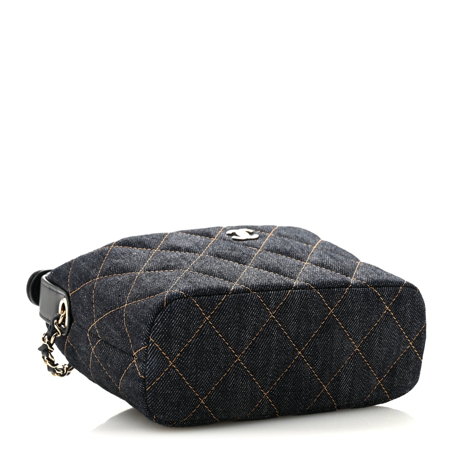 Denim Quilted Hobo Clutch With Chain Dark Blue Orange